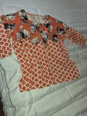 Isaac Mizrahi Orange Floral & Geometric Cardigan